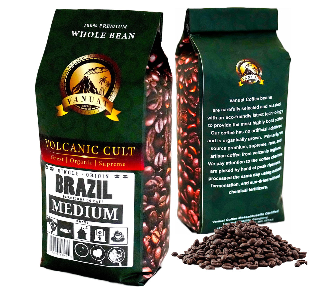 MEDIUM ROAST 16OZ Whole Bean Coffee Volcanic Organic Supreme Finest Artisan Beans for Drip Coffee Cold Brew Espresso French Press Turkish Brew etc (Brazil, 16oz, Medium)