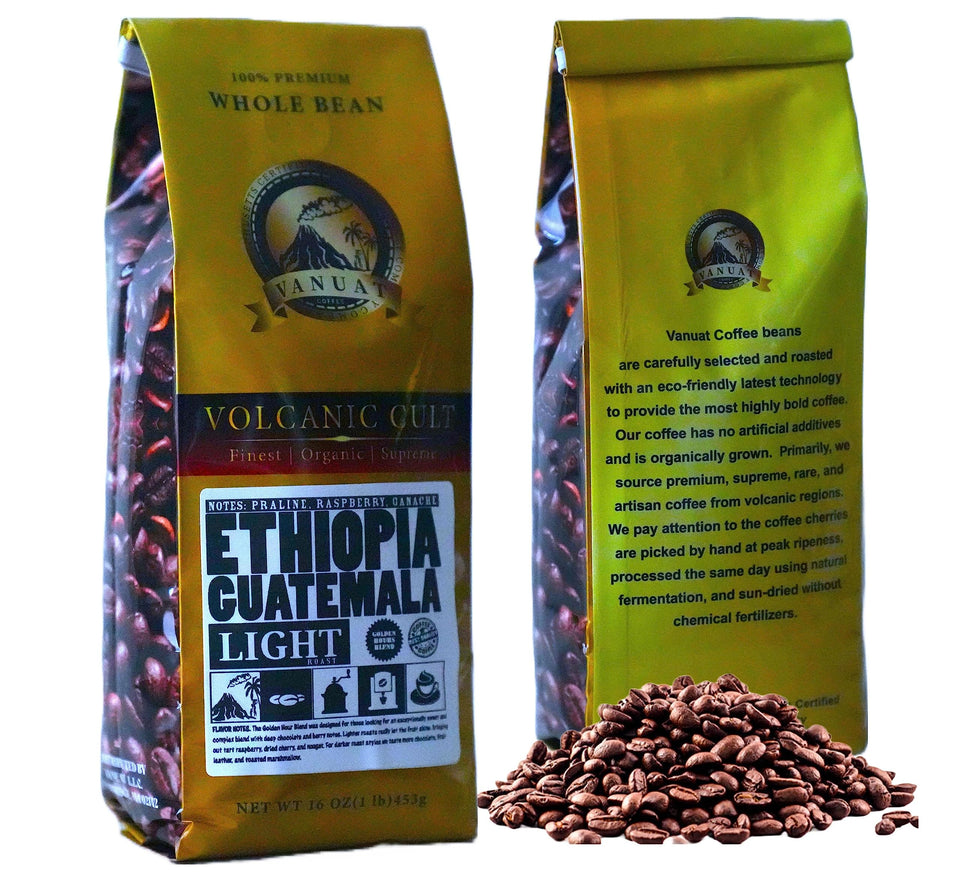 LIGHT ROAST WHOLE BEAN COFFEE SPECIALTY Volcanic Cult Vanuat Organic Supreme Finest Artisan beans. Sourcing premium artisan green specialty beans (Brazil, 16oz | LightROAST)