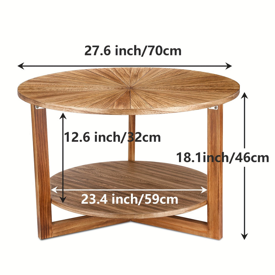 Light luxury simple style 2-layer log color wooden round table suitable for outdoor small coffee table round coffee table dining table