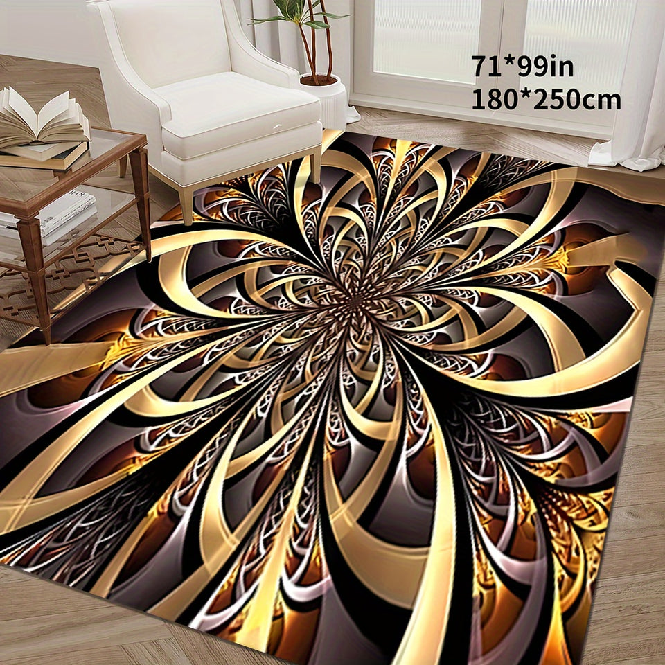 1pc Black Golden Large Flower High-end Rug Large Flower Pattern Retro Texture Premium Home Style Floor Mat Non-slip Kitchen Mat, Hotel Coffee Shop Bar Living Room Bedroom Decorative Rug, Waterproof Comfortable Mat