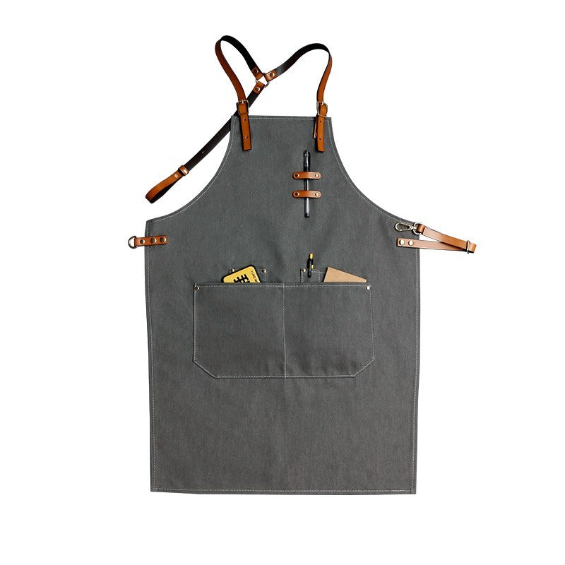 Cowhide Strap Denim Apron Coffee Shop Barber
