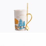Coffee Ceramic Cup With Lid Spoon
