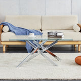 GSSDEE Rectangular Clear Tempered Glass Coffee Table, Stylish Design with Silver Chrome Plated Metal Legs, Coffee Table for Living Room