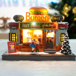 Cartoon Hamburger Shop Luminous Snow House Decoration Landscape Villa House Crafts