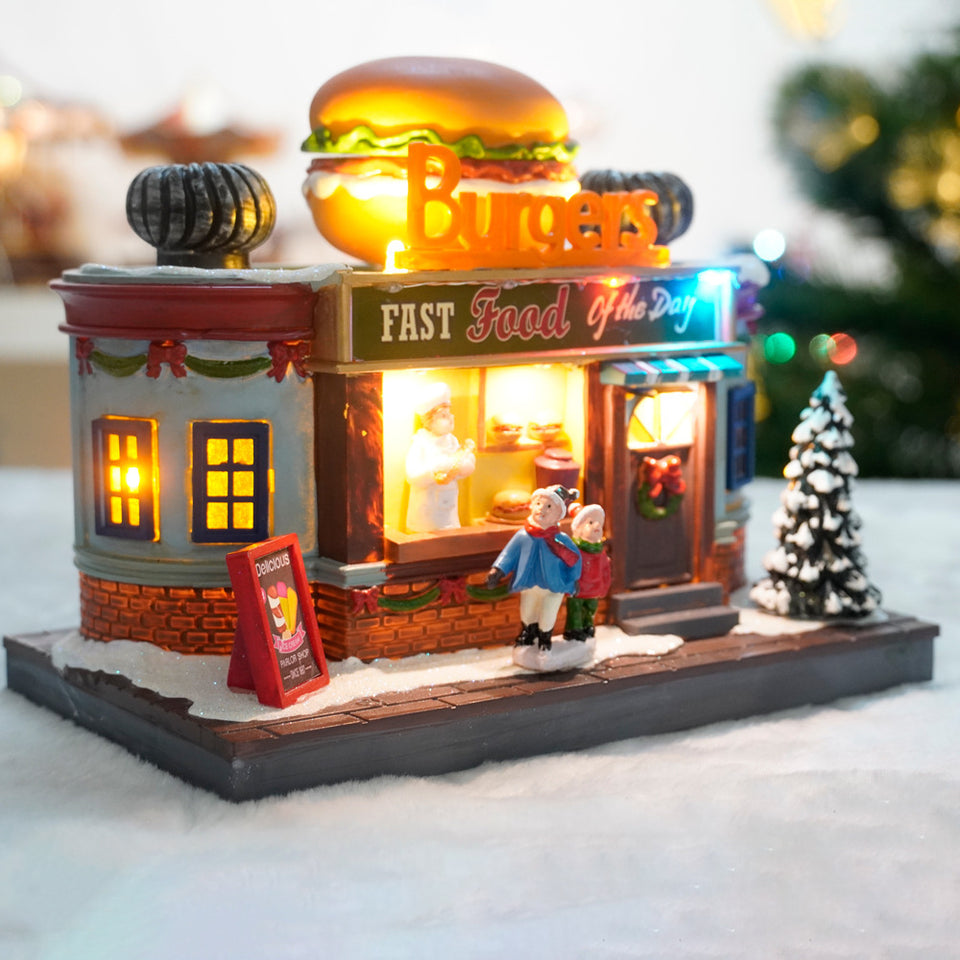 Cartoon Hamburger Shop Luminous Snow House Decoration Landscape Villa House Crafts