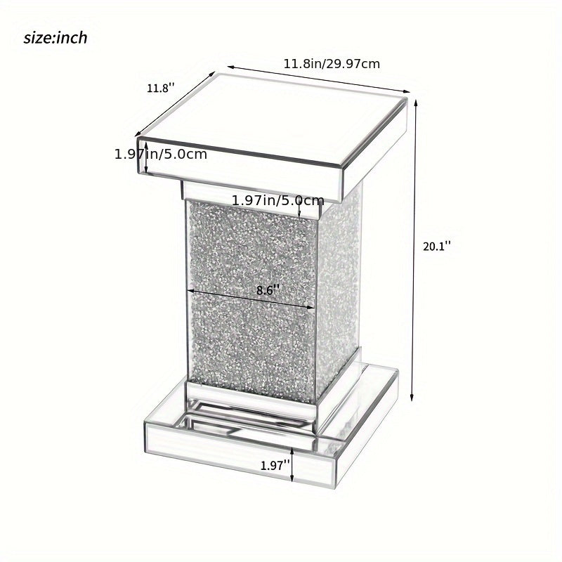 U-Can 11.8-inch Silver Square Mirror Coffee Table With Modern Diamond Edge Table In The Living Room, No Assembly Required