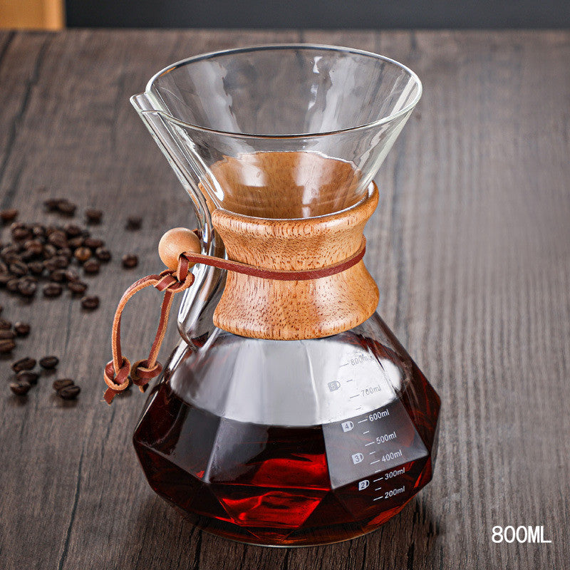 Hand-made Coffee Pot Diamond-shaped Glass Drip Pot Filter Cup With Wood Chip Scale