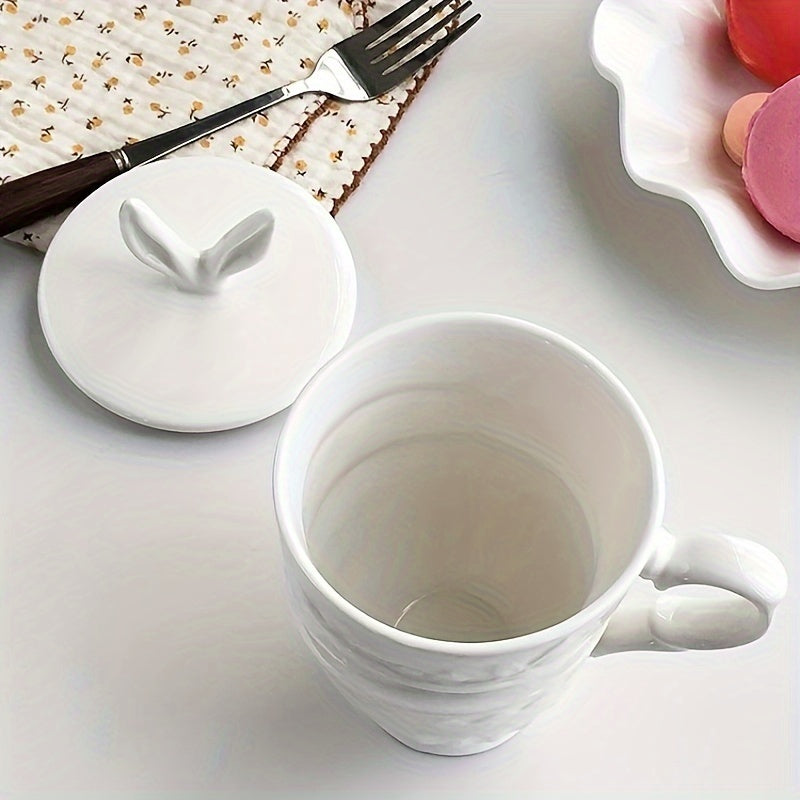 Charming Alice Rabbit Ears Ceramic Mug - 11.83oz, Insulated Coffee & Milk Cup with Lid and Handle, Microwave Safe, Perfect for Afternoon Tea, Home Kitchen Accessory