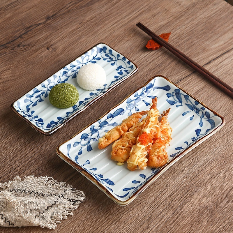 Ceramic Horizontal Pattern Sushi Kebabs Long Plate Restaurant Commercial Side Dish Tableware