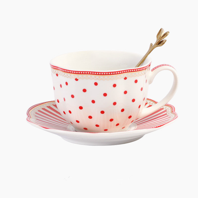 European Style Striped Dot Ceramic Coffee Cup And Saucer Set Home Afternoon Tea