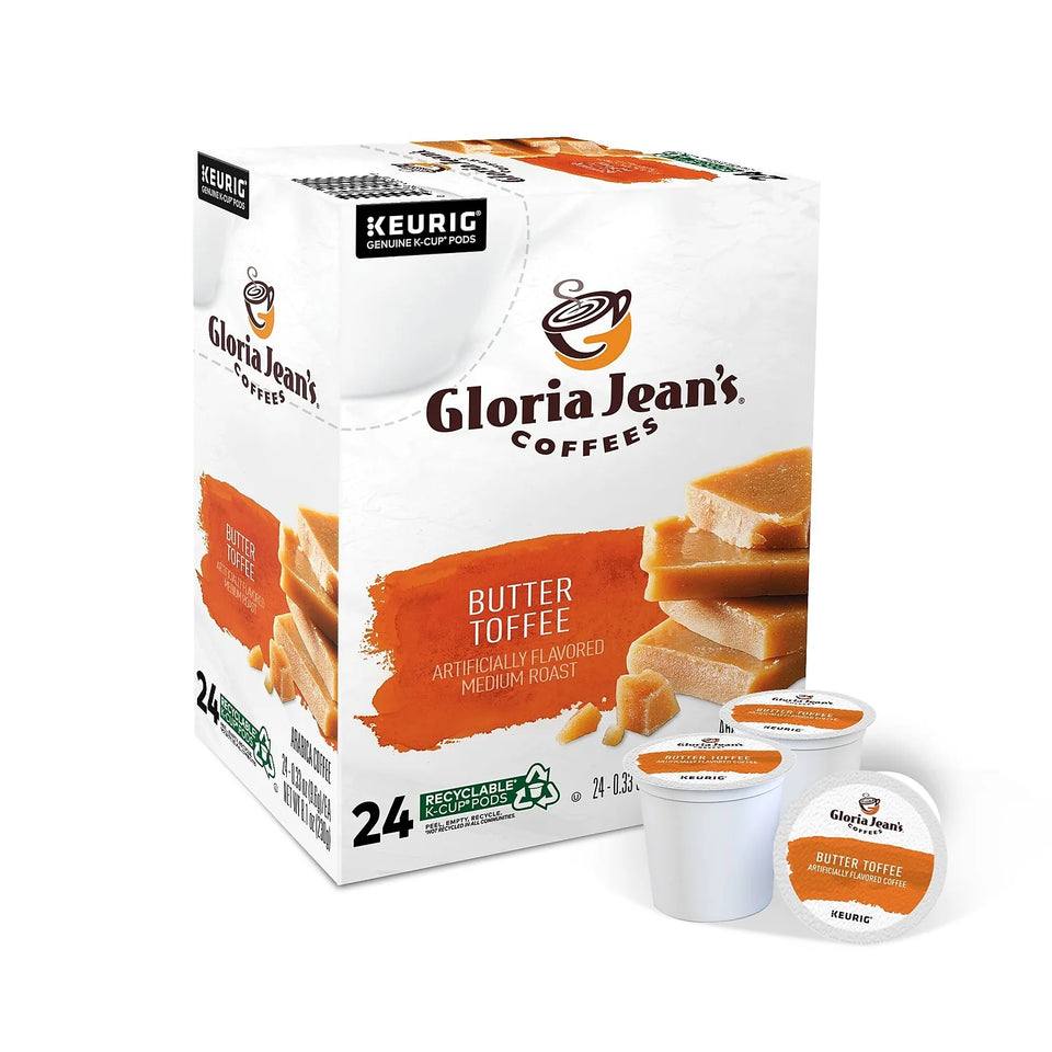 Gloria Jean'S Coffees Butter Toffee Coffee Keurig K-Cup Pods Medium Roast 24/Box 60051-012