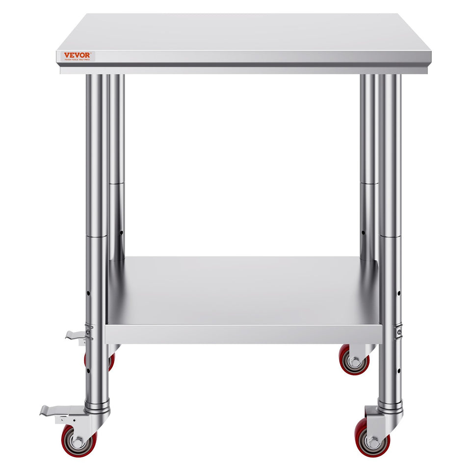 VEVOR Stainless Steel Work Table With Wheels 24 X 30 Prep Table With Casters Heavy Duty Work Table For Commercial Kitchen Restaurant Business  24 X 30 X 33.8 Inch