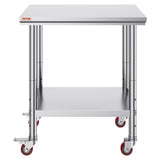 VEVOR Stainless Steel Work Table With Wheels 24 X 30 Prep Table With Casters Heavy Duty Work Table For Commercial Kitchen Restaurant Business  24 X 30 X 33.8 Inch
