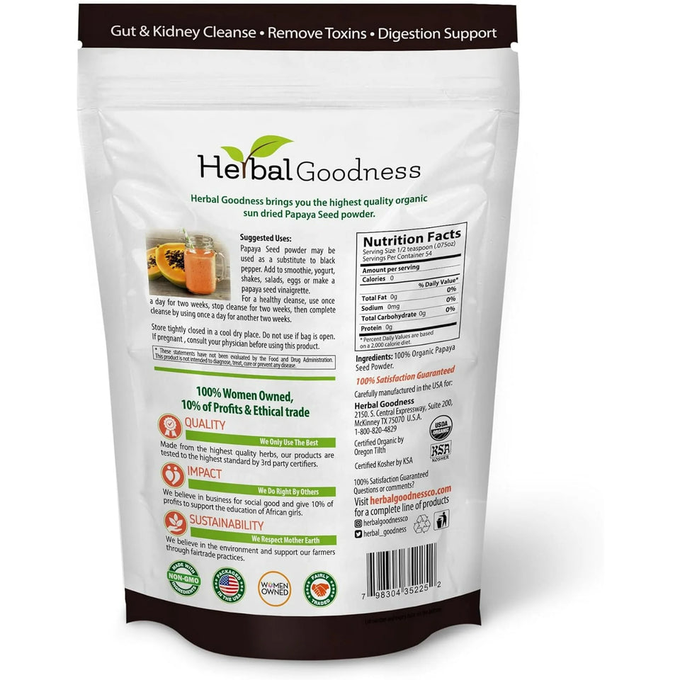 Papaya Seed Powder - Digestive Enzyme Support, Gut Health, Kidney Detoxification, 4 oz, Herbal Supplement