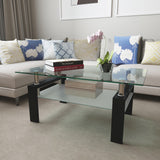 1pc JESAHAI Rectangle Glass Coffee Table, Clear Tempered Glass Side Center Tables with Black Metal Legs for Living Room
