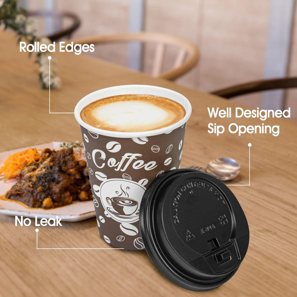 Paper Cups, to Go Hot Cups Disposable Cups with Lids, 12 Oz 50 Count