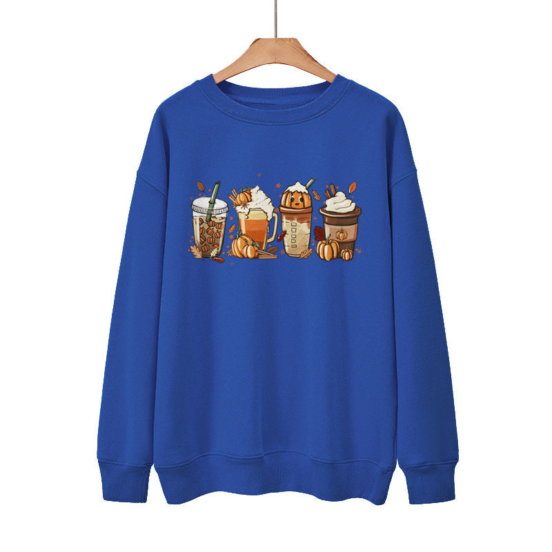 New Coffee Pumpkin Halloween Street Spring Autumn And Winter Round Neck Loose Casual Pullover