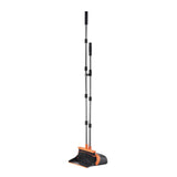 Broom And Dustpan Set, Heavy Duty Dustpan And Broom Combo With Self-Cleaning Teeth, Metal Upright Standing Dust Pan With Long Handle, Ideal For Home, Restaurant, Office, Dorm, Black Orange
