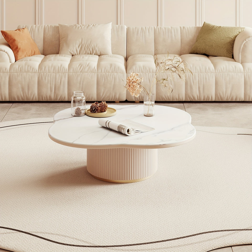 1pcs light luxury cream style cloudy rock slab coffee table, living room household irregular creative table (sent in two packages)