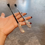 1pc Portable Universal Stirring Spoon High-looking Light Luxury Artificial Diamond Long Handle Stirring Spoon 304 Stainless Steel Extended Coffee Spoon Creative Dessert Honey Spoon