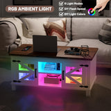 Lift Top Coffee Table with RGB Lights, Farmhouse Coffee Table with Charging Station, Dining Table with Large Hidden Storage Shelf for Living Room, 22" (55.8cm) D x 40.1"(101.85cm) W x 19" (48.26cm) H