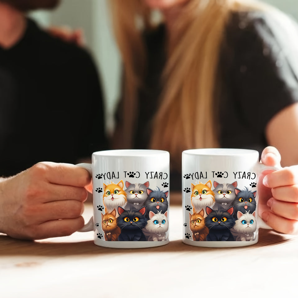 Crazy Cat Lady Ceramic Coffee Mug - Hand Wash Only, BPA-Free, Insulated, Reusable, Round Shape - Animal Themed Graphic Print Mug for Multipurpose Use - Perfect Gift for Cat Lovers on Christmas, Thanksgiving, Valentine's Day,
