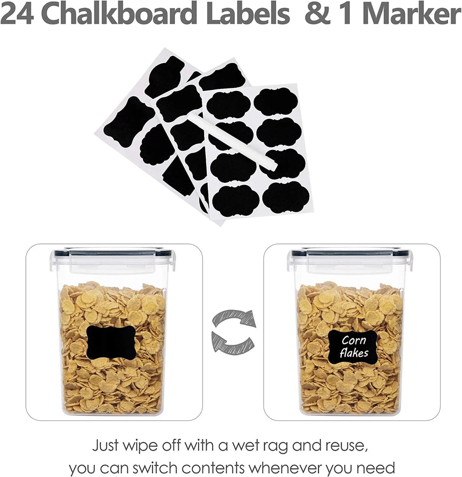 Airtight 14Pcs Food Storage Container Set - for Cereal, Sugar, Snacks & Rice