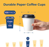 100 Pack 10 Oz Disposable Coffee Cups with Lids, Premium Paper to Go Cups for Hot/Cold Beverages, Leak Proof Travel Cups for Cold/Hot Beverage, Office (Black Lids)