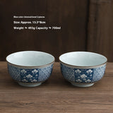 Large Capacity Restaurant Blue Edge Protection High Temperature Porcelain Underglaze Color Rice Bowl
