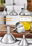 3 Stainless Steel Kitchen Funnel Set with 2 Brushes – Food Grade No-Spill Design