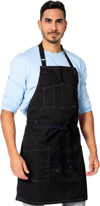 Chef Apron – Professional Black Twill – Cotton Straps - Smart Pockets - Adjustable for Men and Women – Pro Chef, Cook, Kitchen, Baker, Barista, Bartender, Server Aprons
