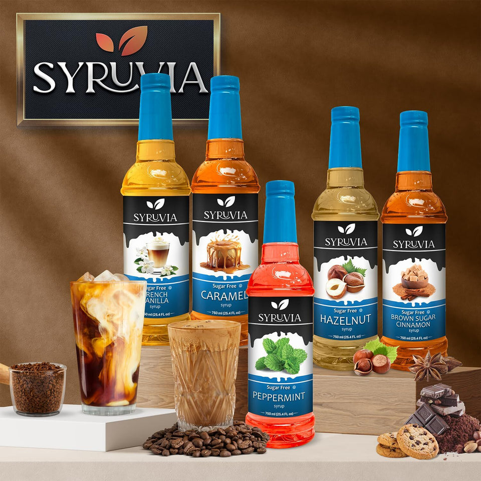 Syruvia Sugar Free Caramel Syrup 25.4 Fl Oz Pack of 3 Zero Calorie Delight