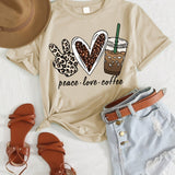 Peace Love Coffee Print, Girls Comfy T-shirt & Shorts Set, Casual Lightweight And Trendy Clothing For Summer