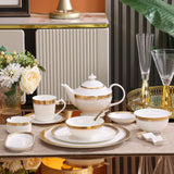 Luxury Nordic Embossed Gold Dinner Set Porcelain Bowl Dishes Plates Coffee Cup Teapot Tableware Sets