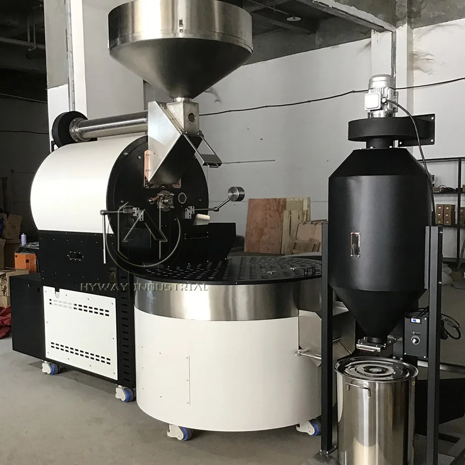 HW-60kg Double Drum Cast Iron Stainless Steel Gas Hot air Heating Commercial Coffee Roasters Coffee Bean Coffee Roaster Machine