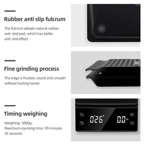 3kg/0.1g Coffee Scale with Timer Kitchen Tools Digital Multifunction Weighing Scale Pour Over Drip Espresso Scale LCD Display