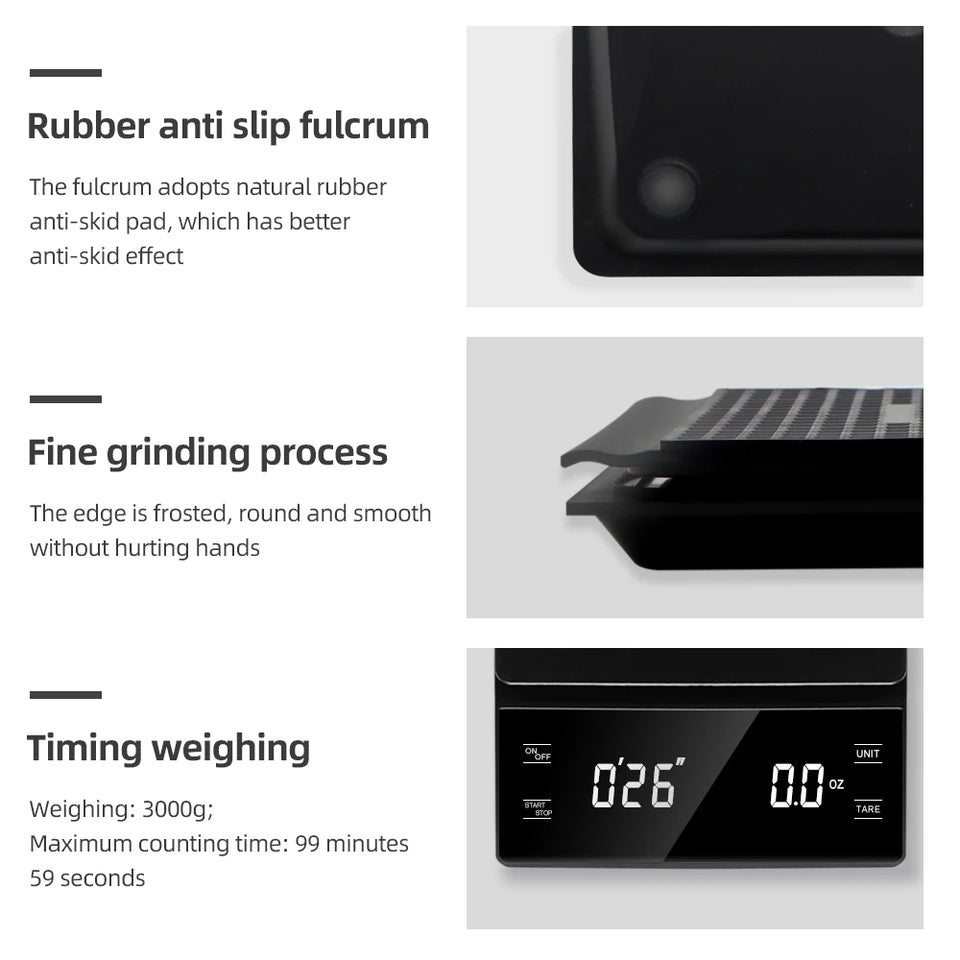 3kg/0.1g Coffee Scale with Timer Kitchen Tools Digital Multifunction Weighing Scale Pour Over Drip Espresso Scale LCD Display