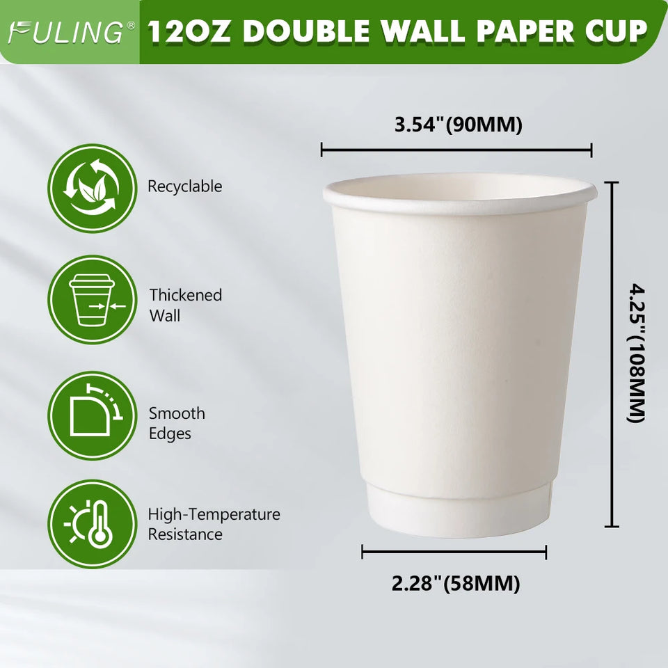 12oz Disposable Double Wall Paper Hot Drinking Cups Takeaway Leakproof Paper Coffee Cup (500pcs/case)