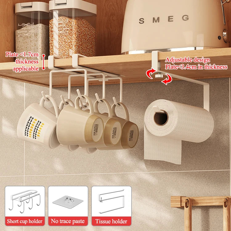 Punch-free Cabinet Lower Hook Kitchen Storage Coffee Cup Kitchen Utensils Hanger Upside Down Drip Cup Rack