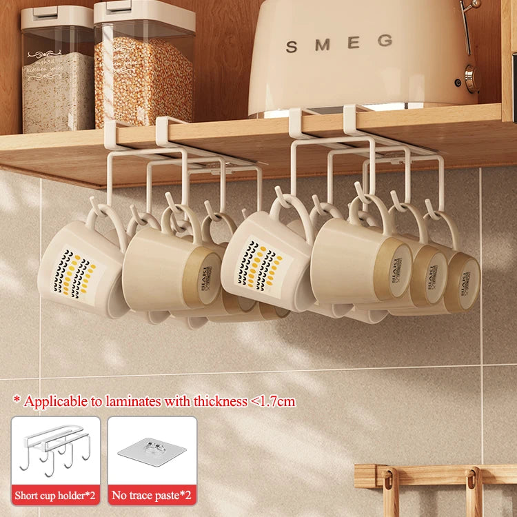 Punch-free Cabinet Lower Hook Kitchen Storage Coffee Cup Kitchen Utensils Hanger Upside Down Drip Cup Rack