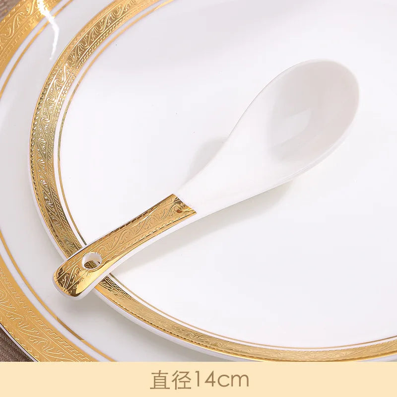 Luxury Nordic Embossed Gold Dinner Set Porcelain Bowl Dishes Plates Coffee Cup Teapot Tableware Sets