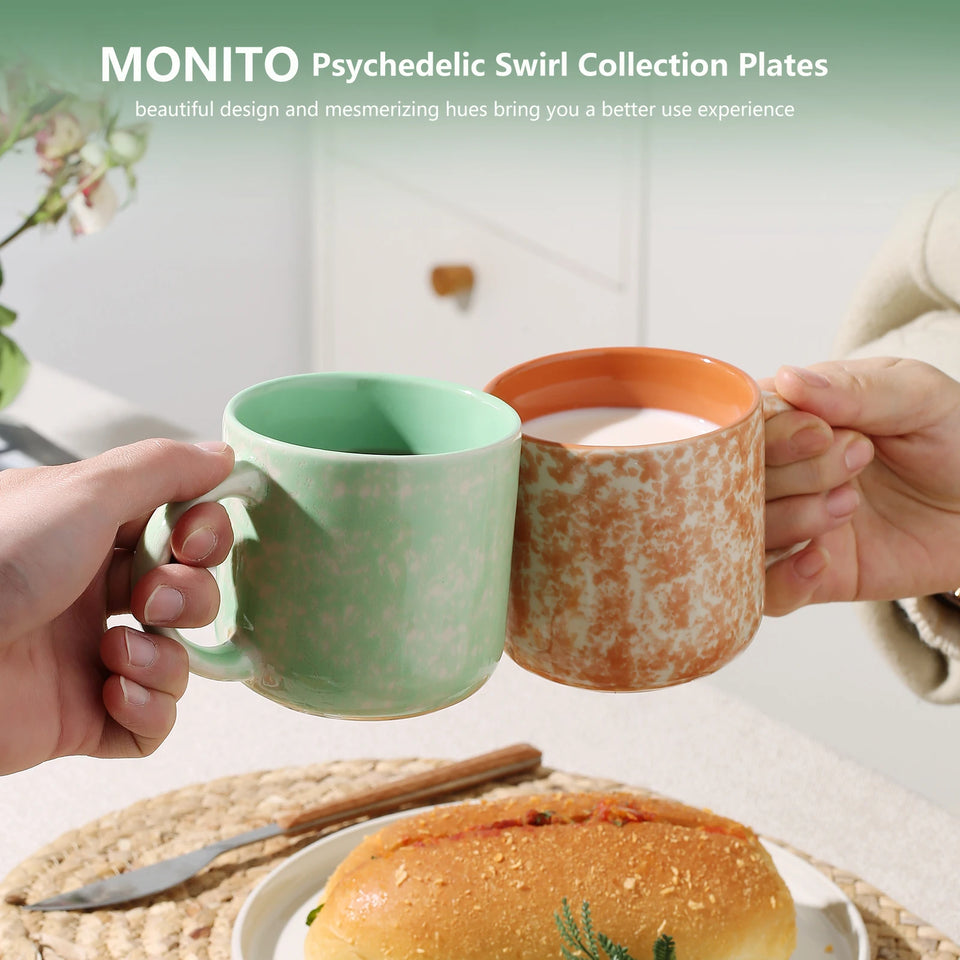 12 OZ Ceramic Coffee Mugs Set of 4 Modern Stoneware Coffee Mugs Set with Handle for Tea Latte Cappuccino Milk Cocoa