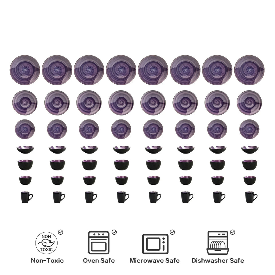 56pc Handpainted Elegant Purple Ceramic Dinner Plate High Quality Kitchen Coffee Mug Premium Dinnerware Sets Party Festival