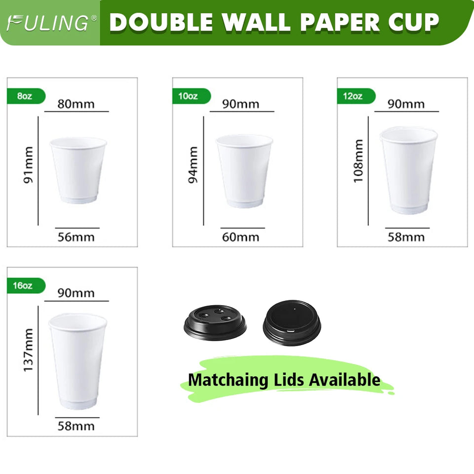 12oz Disposable Double Wall Paper Hot Drinking Cups Takeaway Leakproof Paper Coffee Cup (500pcs/case)