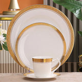 Luxury Nordic Embossed Gold Dinner Set Porcelain Bowl Dishes Plates Coffee Cup Teapot Tableware Sets
