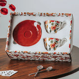 Porcelain Tea Cups and Saucers Set of 2 Flower Pattern Coffee Cup Wedding Ceramics Drinkware