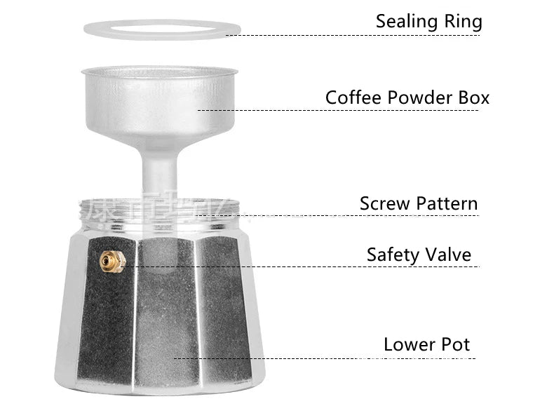 Alloy Mocha Pot 1 Cup 50ml Home Coffee Pot Household Octagonal Moka Coffee Tools