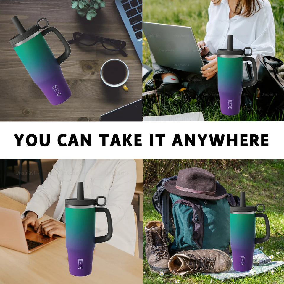 40oz Water Bottle  Insulated Stainless Steel Tumbler Luxury Reusable Beer Mug Cup with Handle and Lid for Parties and Fitness