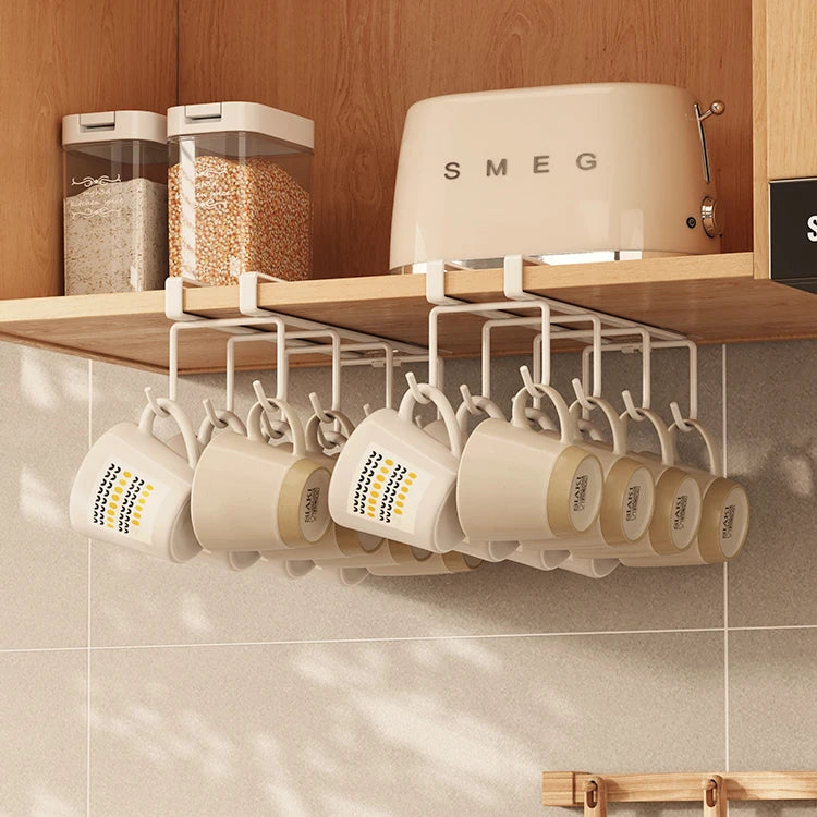 Punch-free Cabinet Lower Hook Kitchen Storage Coffee Cup Kitchen Utensils Hanger Upside Down Drip Cup Rack