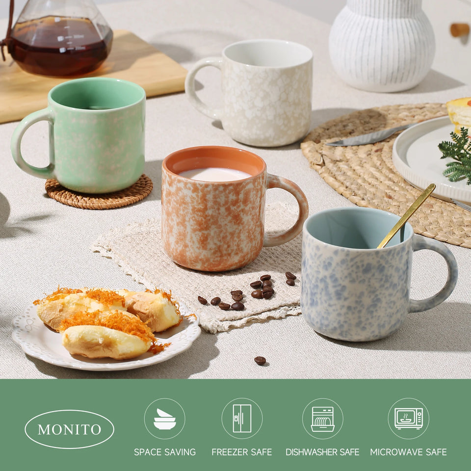 12 OZ Ceramic Coffee Mugs Set of 4 Modern Stoneware Coffee Mugs Set with Handle for Tea Latte Cappuccino Milk Cocoa